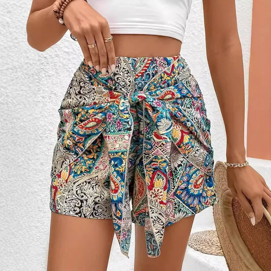 Slimming Lace Up Printed Irregular Skirt For Women - DanaFashionstore
