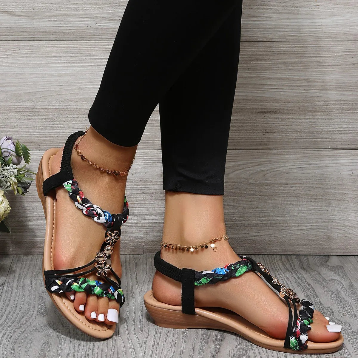 Women's Open Toe Sandals Made Of Color Block Fabric - DanaFashionstore