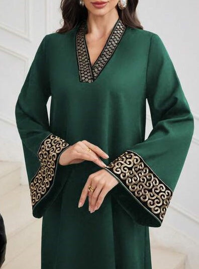 Embroidered Trim V-neck Light Luxury Dress