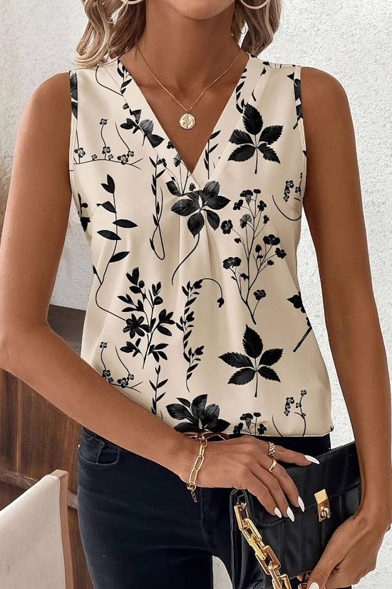 Women's Casual Floral Print Sleeveless V-neck Vest Tops