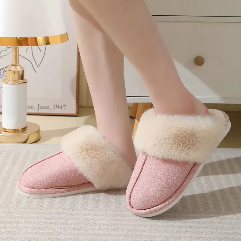 Winter Warm Plush Home Slippers Indoor Fur Slippers Women Soft Lined Cotton Shoes Comfy Non-Slip Bedroom Fuzzy House Shoes Women Couple - DanaFashionstore