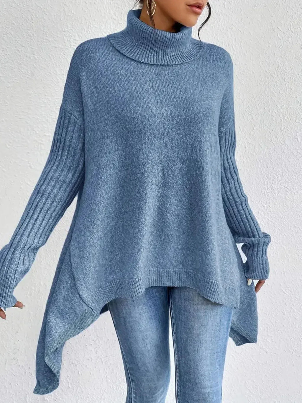 Irregular Turtleneck Sweater Winter Loose Long Sleeve Knitted Tops Leisure Warm Pullover Sweater Women's Clothing - DanaFashionstore