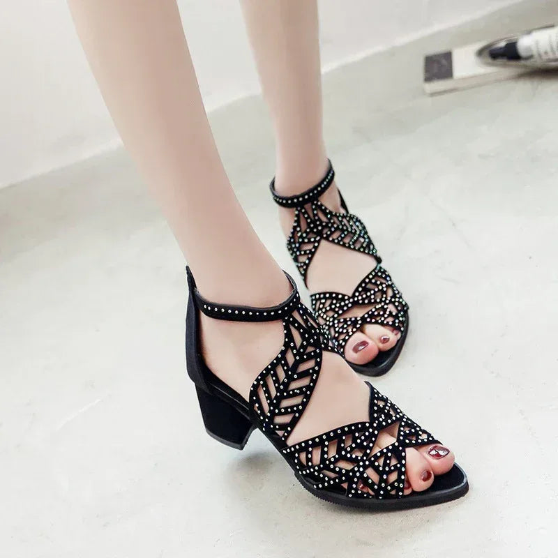 New Style Sandals Women's Large Size Back Zipper Thick Heel - DanaFashionstore