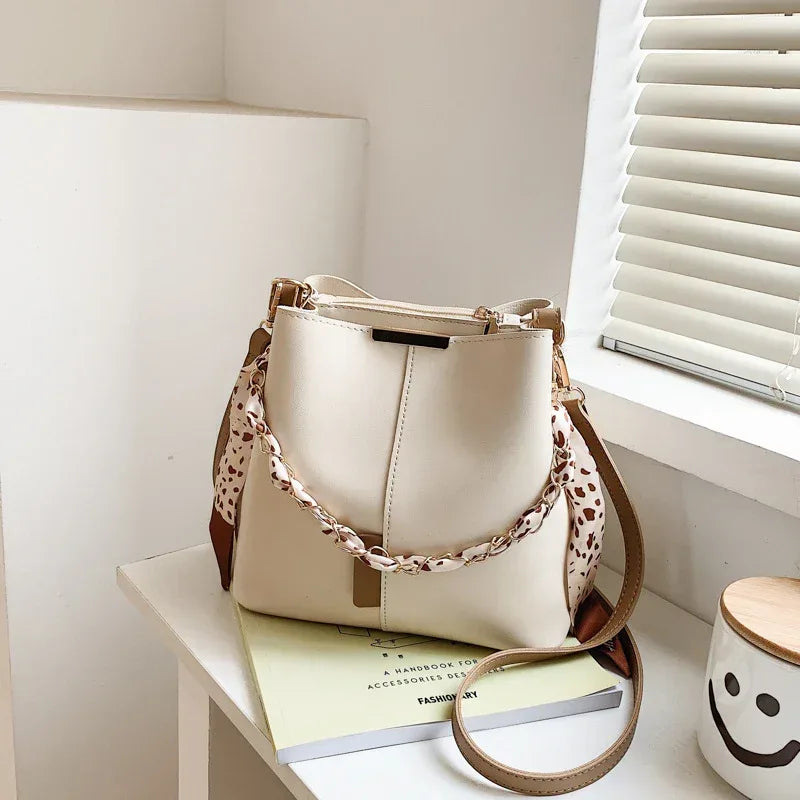 Fashion Big Bag Casual Women's Bag Fashion Retro Characteristic Messenger Bag Silk Scarf Portable Bucket Bag - DanaFashionstore