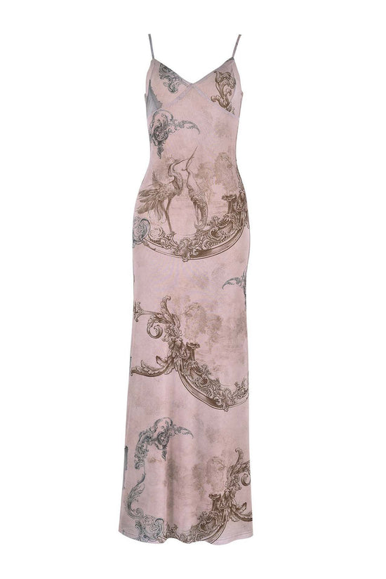Y2K Slim Flowers Printing Slip Dress Women's Summer Suspender Skirt Vacation Beach Long Dresses