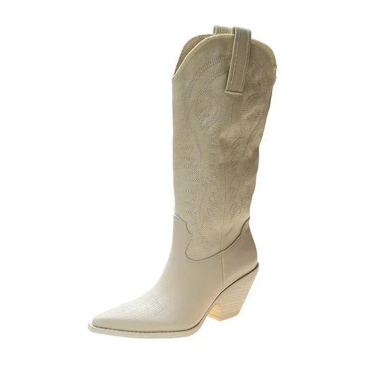 Net Red Embroidered Western Cowboy Boots - DanaFashionstore