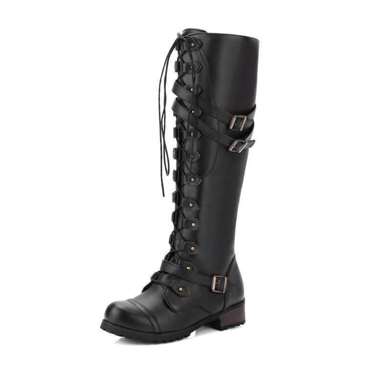 Explosive Style Round Toe Mid-heel Lace-up Over-the-knee Boots