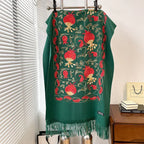 Contrast Color Pomegranate Leaf Embroidered Double-sided Shawl - DanaFashionstore