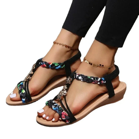 Women's Open Toe Sandals Made Of Color Block Fabric - DanaFashionstore