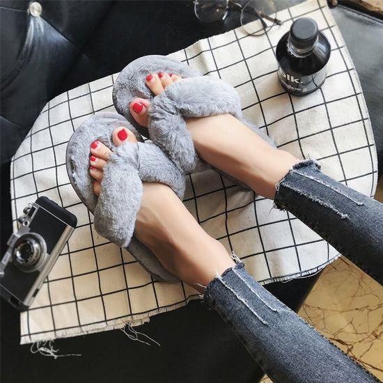 Winter fashion women's home fur slippers