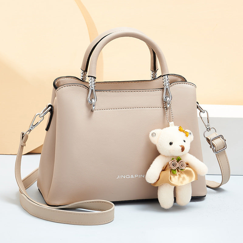 Handbag Shoulder Large Capacity Soft Leather Bear Pendant Women's Bag - Dana Fashion