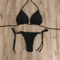 2pcs Halterneck Lace-up Bikini Women Summer Solid Color Sexy Split Strap Adjustable Swimsuit Suit - DanaFashionstore