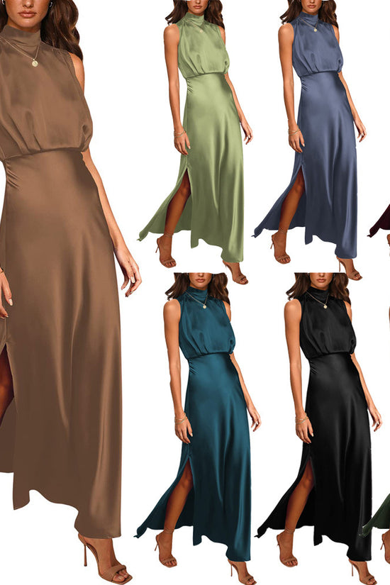 Women's Satin Stand Collar Dress
