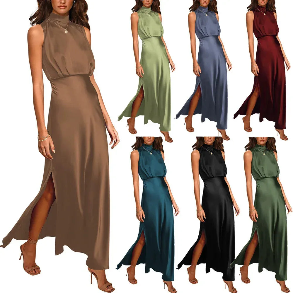 Women's Satin Stand Collar Dress 2026 - Elegant Formal Dress - DanaFashionstore