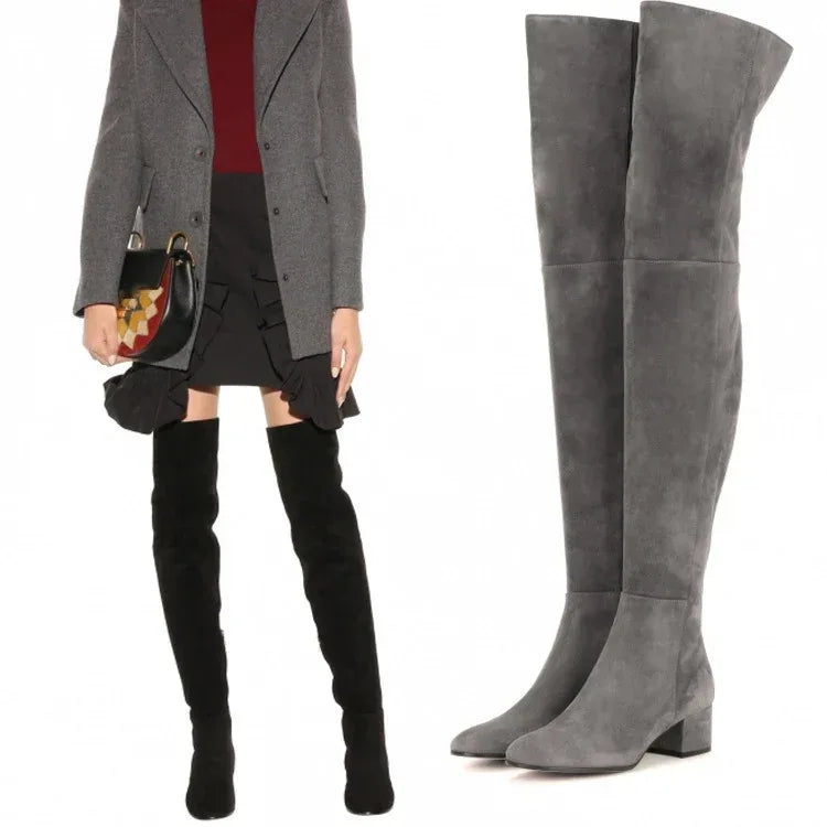 Flat Boots Over The Knee Boots Gray Women's Boots High Boots - DanaFashionstore