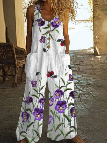 Casual Retro Personalized Printed Jumpsuit