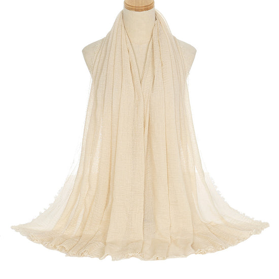 Pleated Viscose Yarn Monochrome Scarf Natural Wrinkled Cotton And Linen Burrs