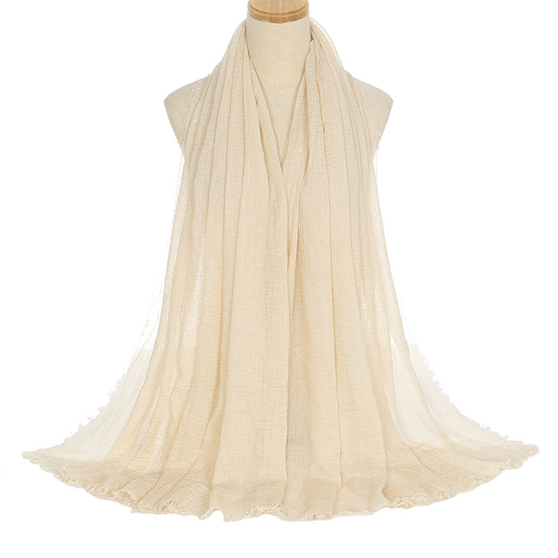 Pleated Viscose Yarn Monochrome Scarf Natural Wrinkled Cotton And Linen Burrs