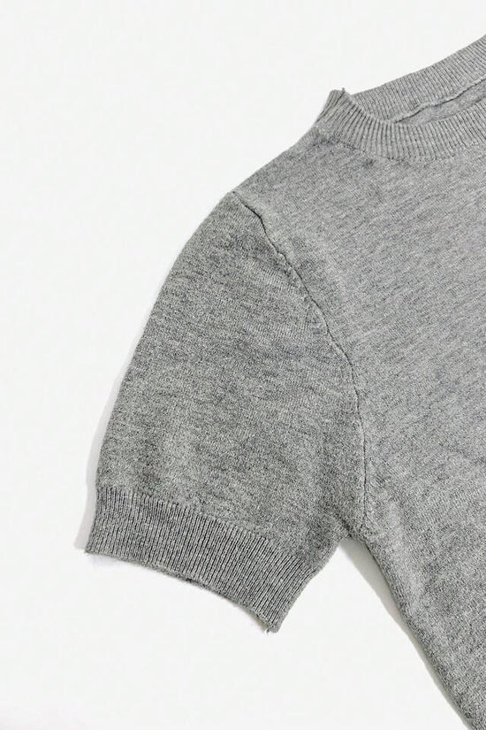 Simple Niche Round Neck Solid Color French Short Sleeve Sweater Sweater