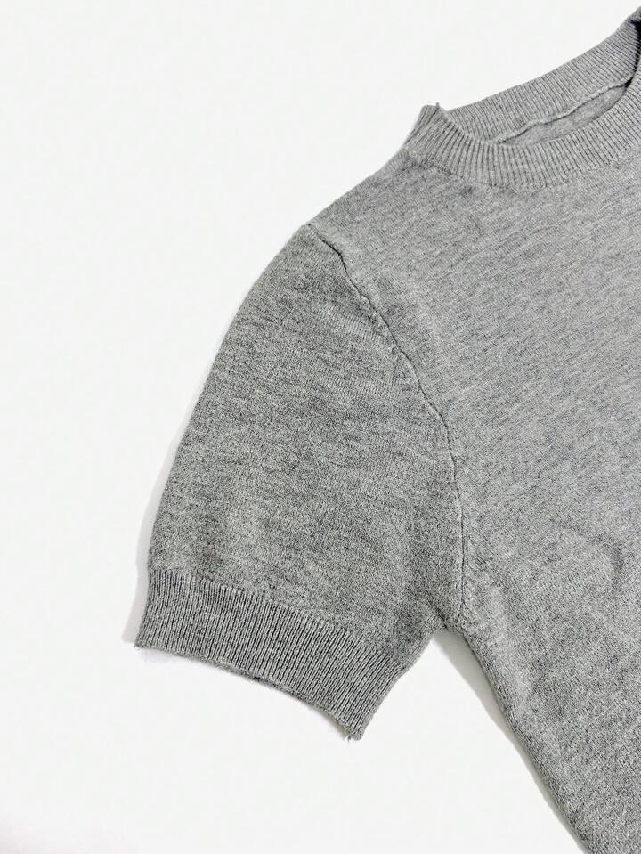 Simple Niche Round Neck Solid Color French Short Sleeve Sweater Sweater - DanaFashionstore
