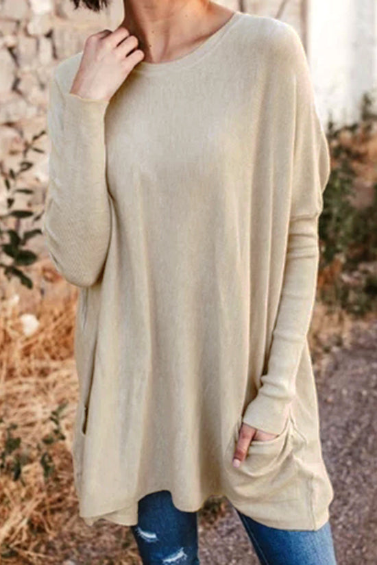 Women's Casual Pocket Loose Long Sleeve Top