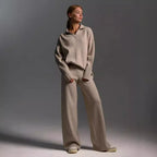 Women's Sweatshirt Suit Casual Collared Long-Sleeved Pullover Top And Loose Straight-Leg Pants Fashion Sport Trousers Set - DanaFashionstore