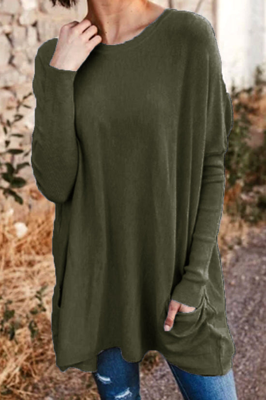 Women's Casual Pocket Loose Long Sleeve Top