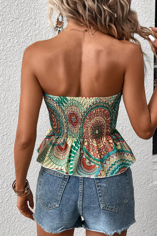 Summer Mandala Print Asymmetrical Hem Tube Bodycon Top