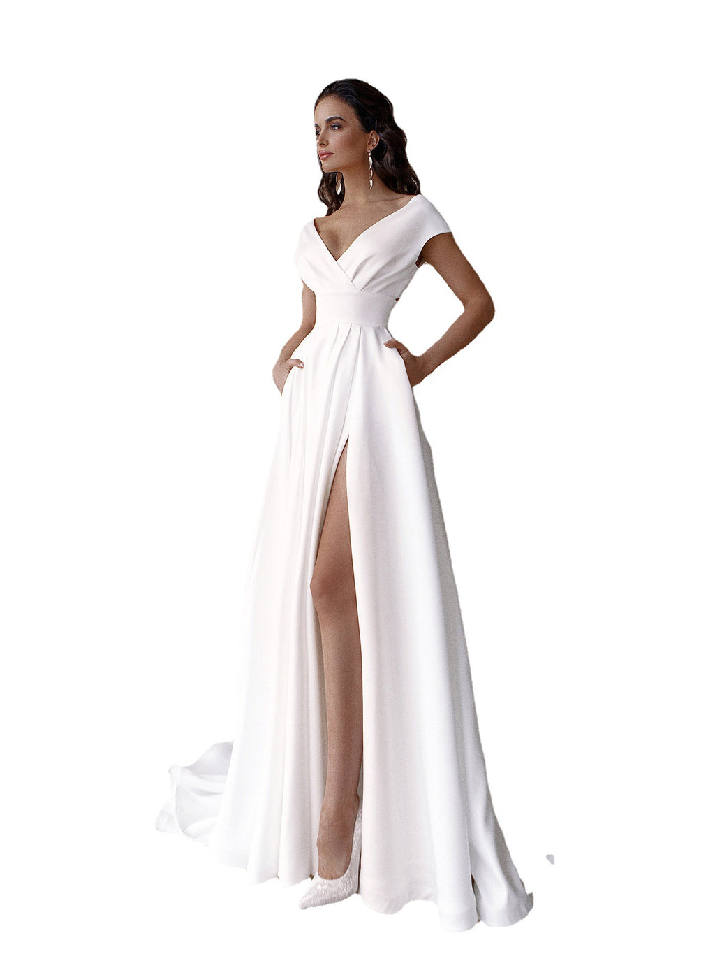 Women's V-Neck Solid Color Floor Long Dress