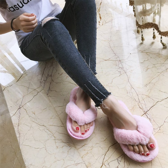 Winter fashion women's home fur slippers