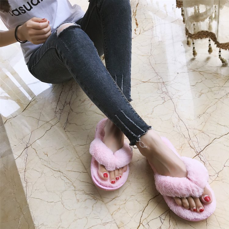 Winter fashion women's home fur slippers