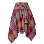 Women's Fashion Irregular High Waist Plaid Tie-Sleeve Skirt