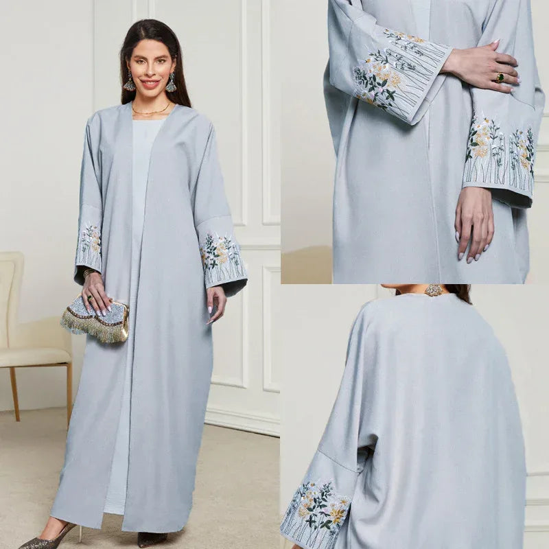 Middle East Muslim Embroidered Cardigan Dress Robe - Elegant Islamic Clothing - DanaFashionstore
