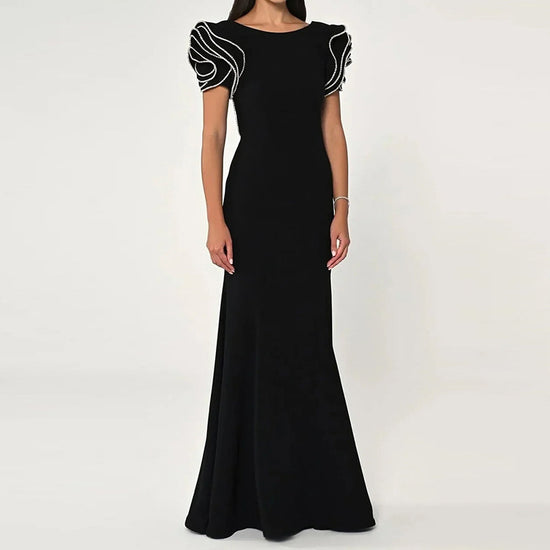 Round Neck Petal Sleeve Fishtail Skirt Dress - Dana Fashion