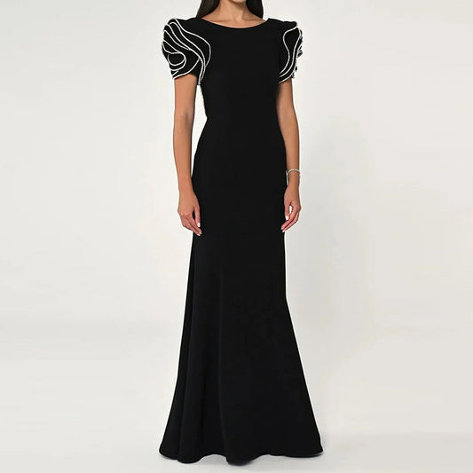 Round Neck Petal Sleeve Fishtail Skirt Dress - Dana Fashion