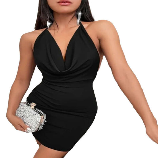 Summer Deep V-neck Dress Temperament Sling Backless Halter Dresses Women's Clothing $25.70 Dana Fashion Color: Black Size: L Women's clothing Overview: Unique design, stylish and beautiful. Good material, comfortable wear. A variety of colors, any choice.