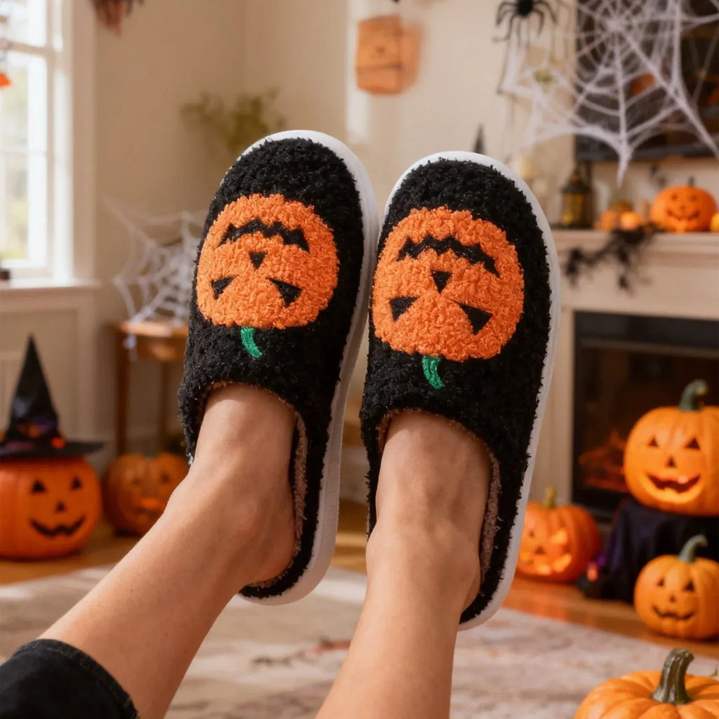 Halloween Pumpkin Cartoon Slippers Warm Winter Slippers Men And Women Couples Indoor House Shoes - DanaFashionstore
