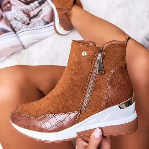 Low barrel warm round head wedge-heeled Martin boots - DanaFashionstore