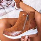 Low barrel warm round head wedge-heeled Martin boots - DanaFashionstore