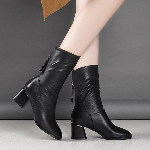 Autumn And Winter Women's Pointed Thick Heel And Fleece Martin Boots - DanaFashionstore