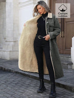 Womens Loose, Long, Fleece-lined Cotton Denim Jacket - DanaFashionstore
