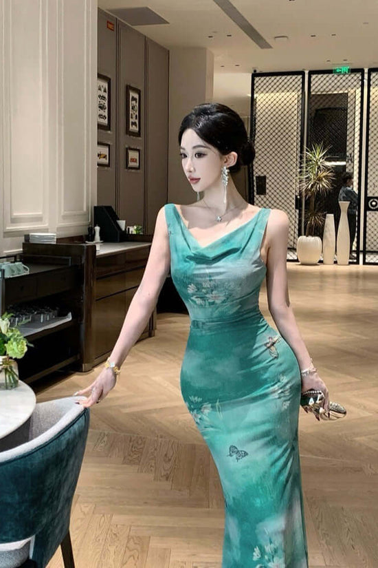 Pure Desire Butterfly Printed Mesh Dress Female $30.61 Dana Fashion Color: Green Size: L Women's clothing Product information: Pattern: Printing Skirt type: fishtail skirt Color: green Waist type: high waist Size: S,M,L,XL Style type: private clothing soc