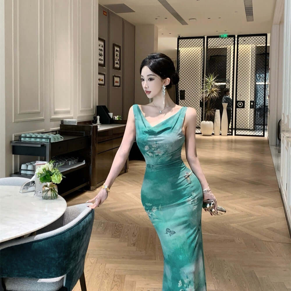 Pure Desire Butterfly Printed Mesh Dress Female $30.61 Dana Fashion Color: Green Size: L Women's clothing Product information: Pattern: Printing Skirt type: fishtail skirt Color: green Waist type: high waist Size: S,M,L,XL Style type: private clothing soc