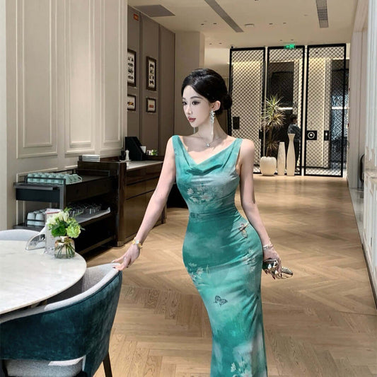 Pure Desire Butterfly Printed Mesh Dress Female $30.61 Dana Fashion Color: Green Size: L Women's clothing Product information: Pattern: Printing Skirt type: fishtail skirt Color: green Waist type: high waist Size: S,M,L,XL Style type: private clothing soc