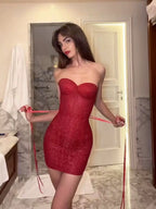 Sexy Bandeau Slim-fit Slimming Lace Up Dress