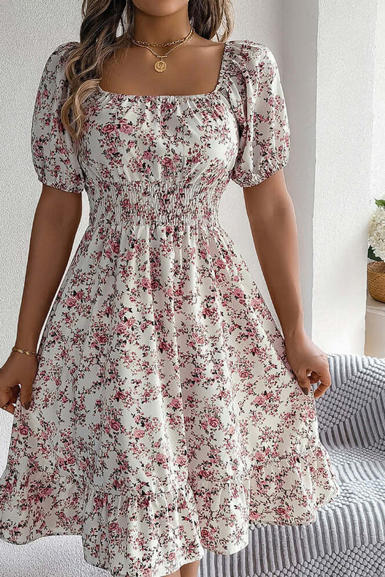 Floral Print Square Collar Dress Summer Fashion Ruffles Dresses Women's Clothing $49.99 Dana Fashion Color: Black Size: L Women's clothing Overview: Unique design, stylish and beautiful. Good material, comfortable wear. A variety of colors, any choice. Pr