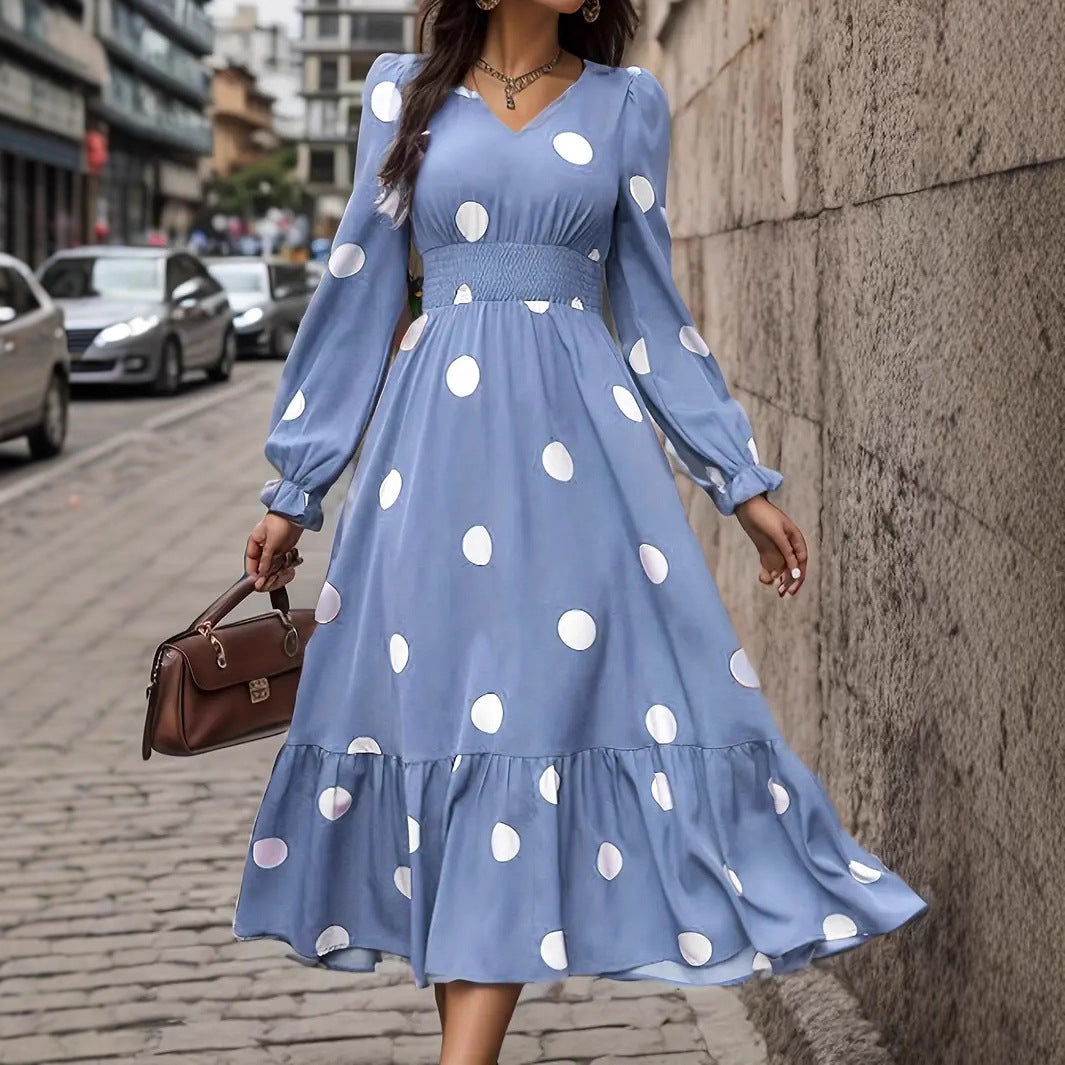 V-neck Long Sleeve Ruffled Hem Dress - Dana Fashion