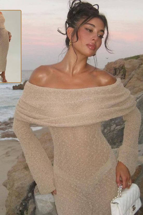 New One-shoulder Knitted Long-sleeved Dress Sexy Beach Holiday Long Dresses Womens Clothing