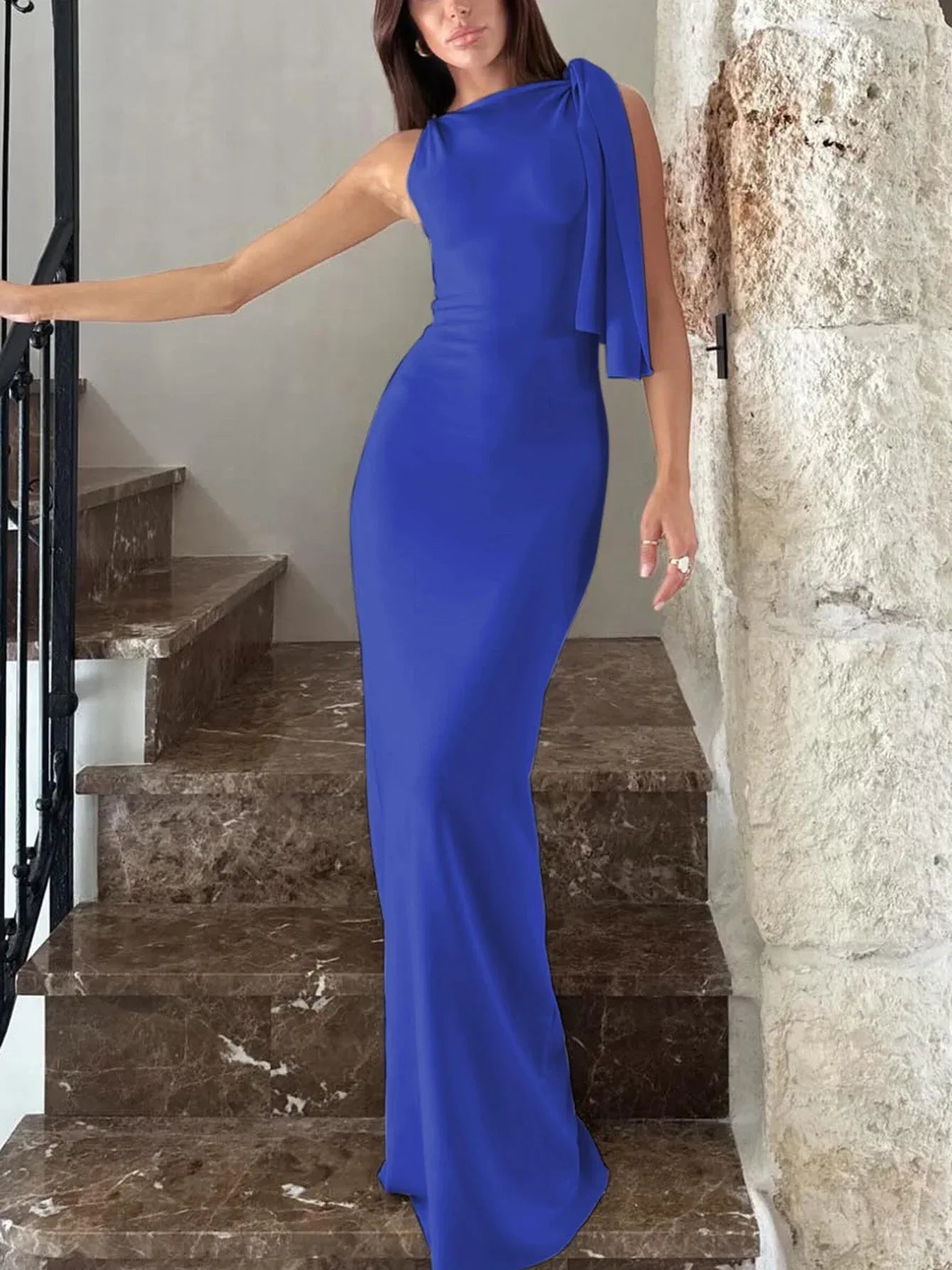 One-shoulder Ribbon Long Dress Ins Fashion Slim Sleeveless Dresses For Evening Party Club Clothing Women - DanaFashionstore