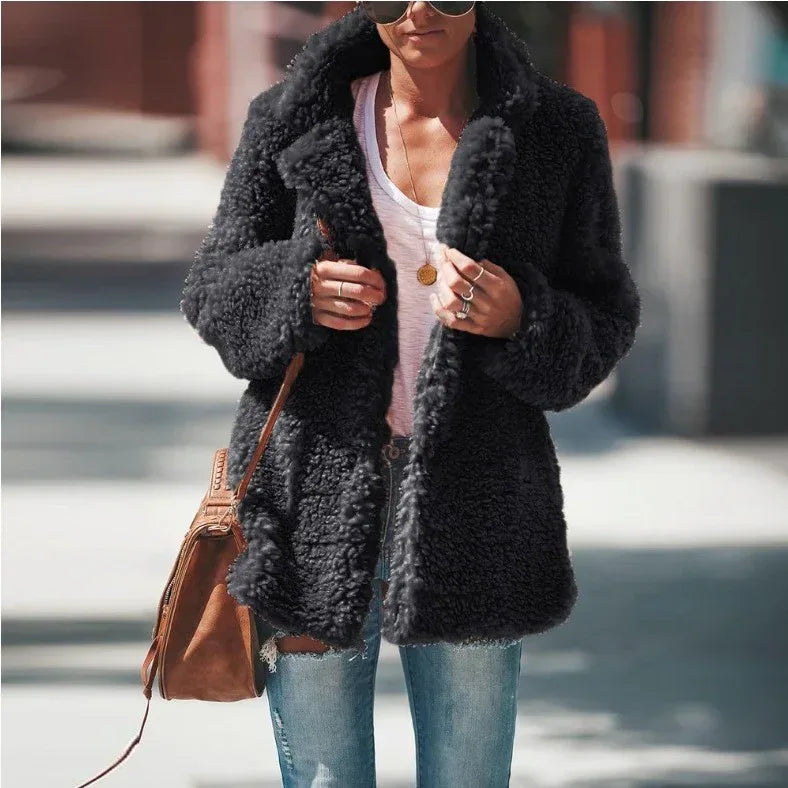 Lapel Fluffy Faux Fur Jacket 2026 - Long Sleeve Furry Overcoat - DanaFashionstore